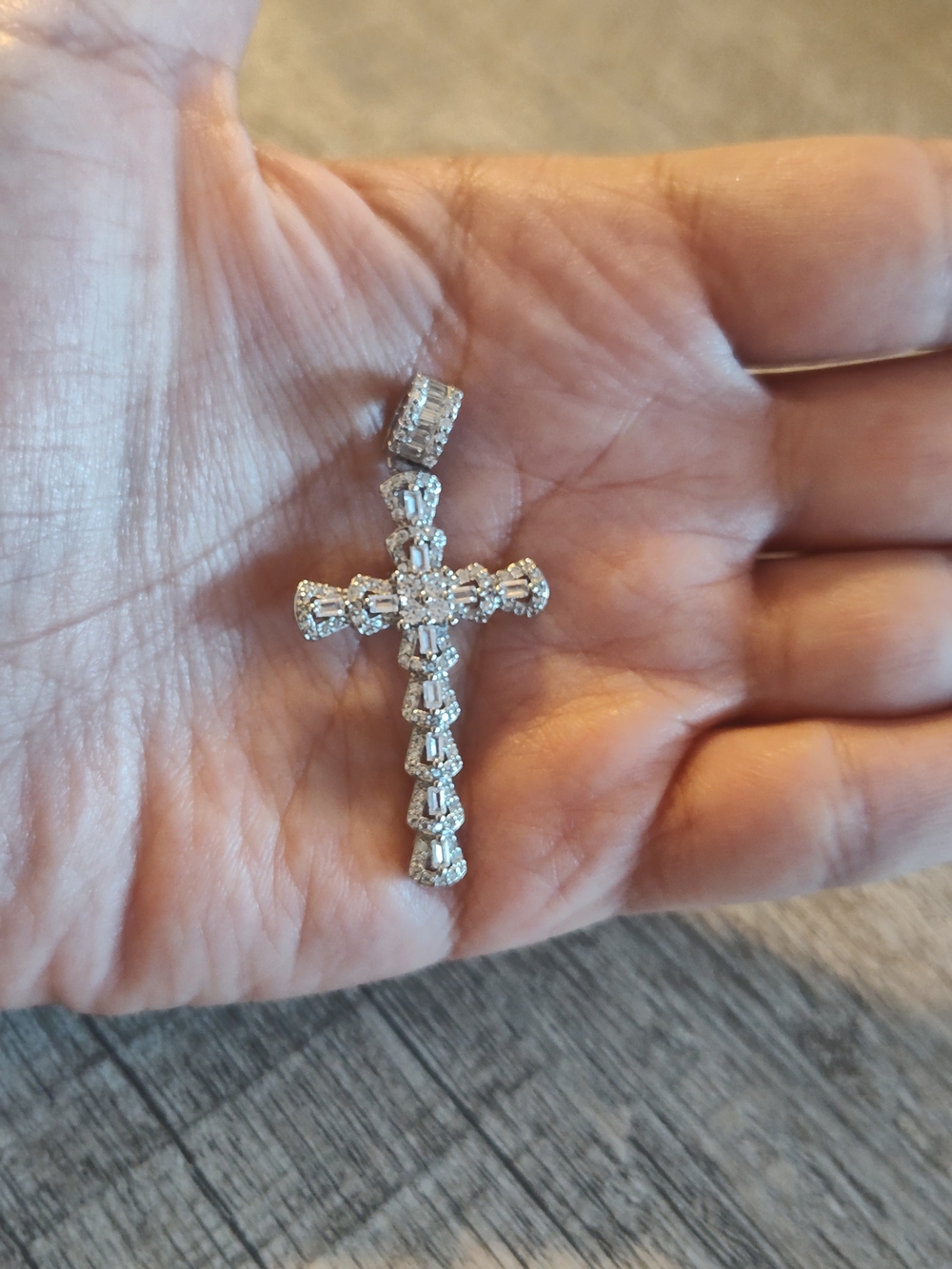 Sterling Silver Cubic Zirconia Cross Pendant - White - Picture 3 of 5